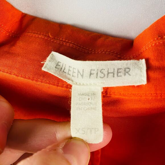 Eileen Fisher Short-Sleeve Poplin Orange Organic Cotton‎ Collared Shirt Dress XS - Picture 6 of 10